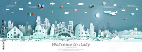 Vector illustration tour Italy architecture famous landmarks of europe.