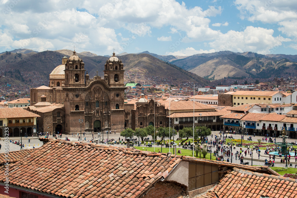 Spanish Colonial La Compania in the Plaza De Armas in Cusco, Peru.