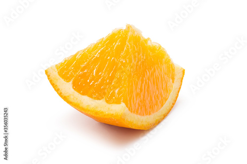 Orange fruit cut into pieces isolated on white. Clipping path.