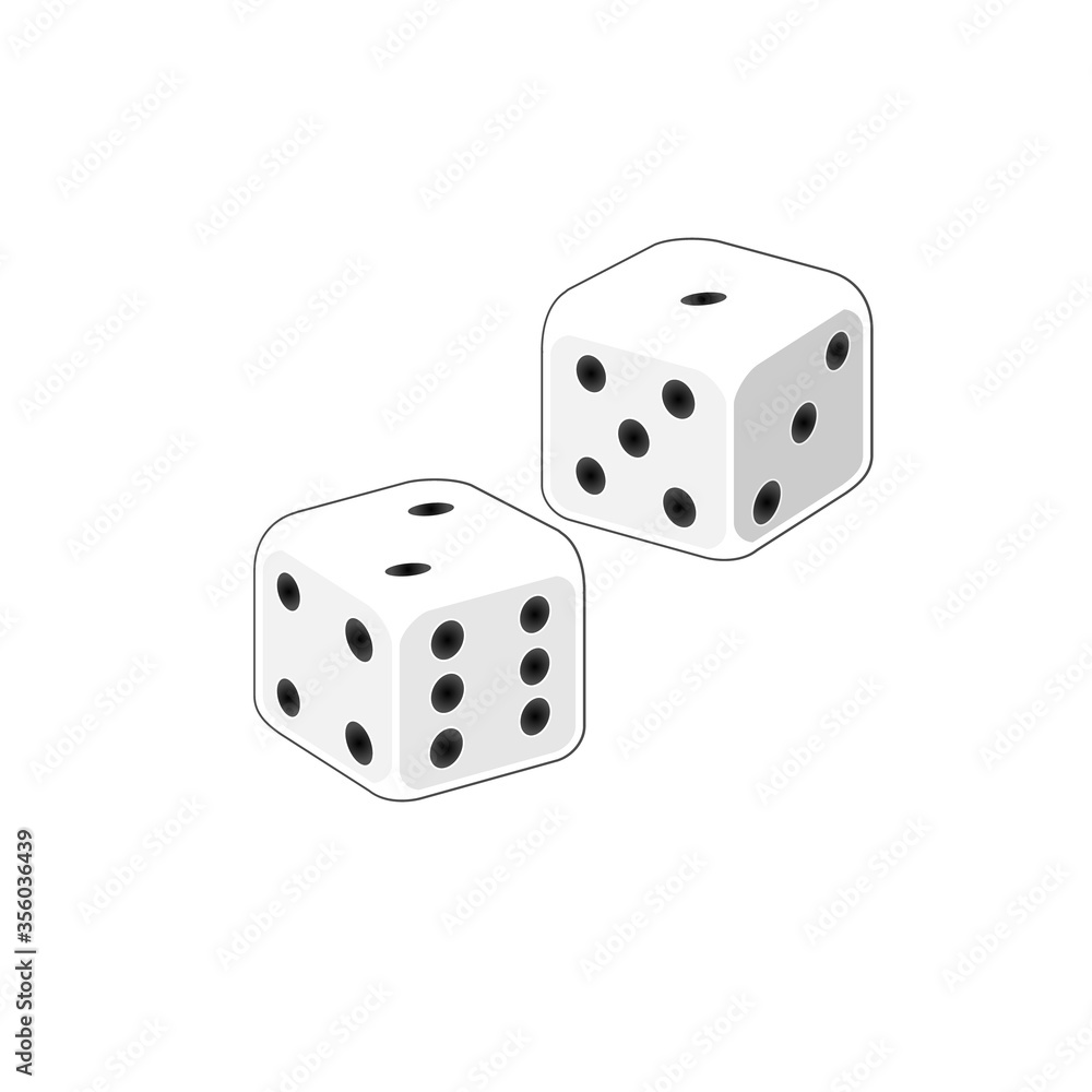 Pair of dice vector clipart. Two white craps board game. Isolated illustration icon. Pair of dice vector clipart. Two white craps board game. Isolated illustration icon.