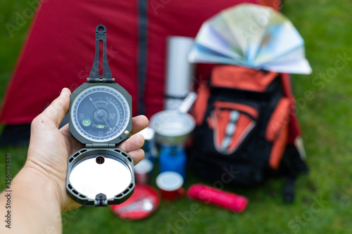 Camping tools on the grass