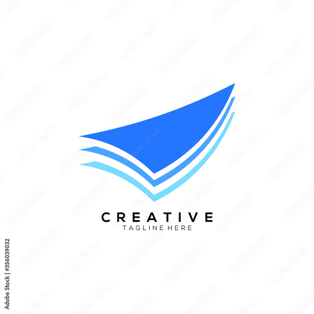 3 layer triangle icon, stack level, gradient blue darker and lighter color design template 