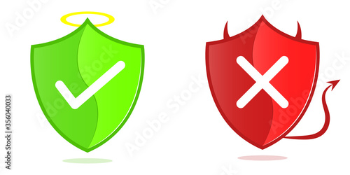 Shields and check marks Protection, safety, security, reliability concepts. Modern flat design graphic elements Angel and Devil Illustration