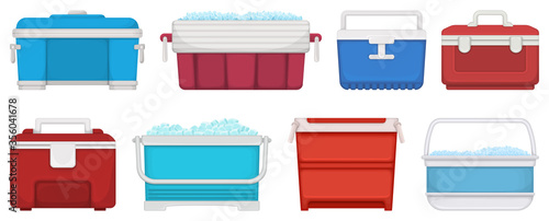 Box for ice vector illustration on white background. Isolated cartoon set icon icebox. Vector cartoon set icon box for ice.