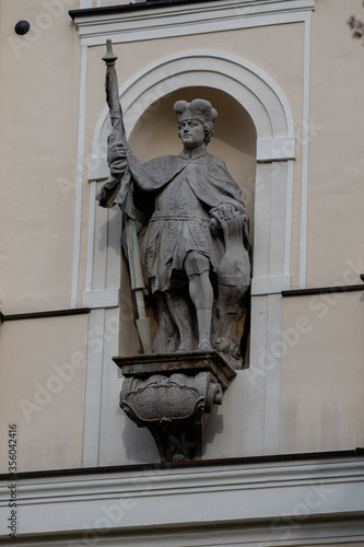 Sculpture of St. Mauritius on the facade of the Church of St. Mauritius at ul. Traugutta 34 in Wroclaw, in Poland