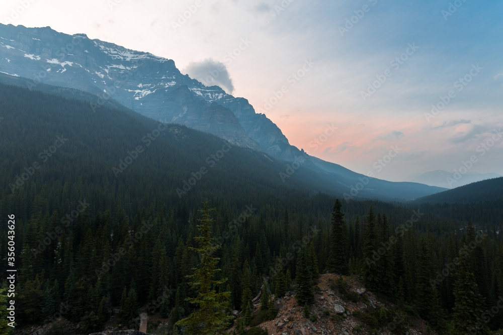 Mountain range in twilight. Location is Banff National Park, Canada