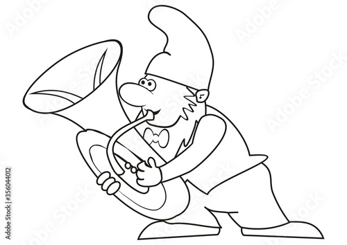 man and trumpet, coloring book for children, white and black vector illustration