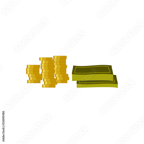 Money, coins, bills, isolated on a white background. Vector flat cartoon illustration.
