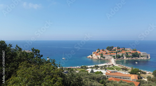 Sveti Stefan island and horizon - Adriatic sea Montenegro