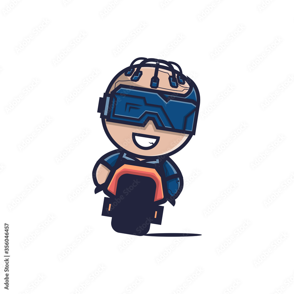 Cute cyborg character riding motorcycle vector illustration Cute cyborg character riding motorcycle vector illustration