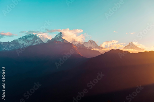Beautiful Annapurna mountains view from Poon Hill viewpoint  Nepal
