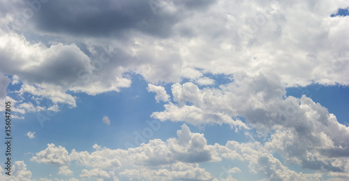 Panorama of the sky with cumulus and thunderclouds