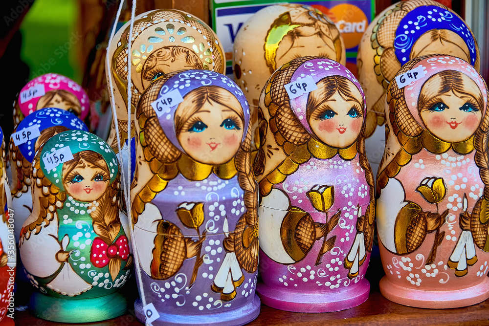 Matryoshka  dolls, a popular Russian souvenir. The business of selling traditional Souvenirs