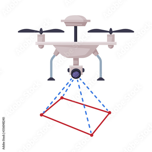 Drone Guadrocopter Geodetic Survey Engineering Device Flat Style Vector Illustration on White Background