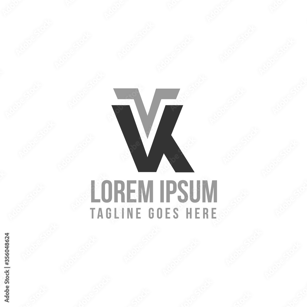 Simple VK letter sign symbol with shadow on the white background Simple VK letter sign symbol with shadow on the white background