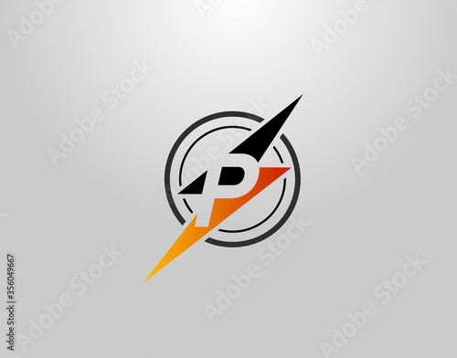 Electrical P Letter Logo. Creative Icon Created From Negative Space of Initial P Combined With Thunder Shape Design.