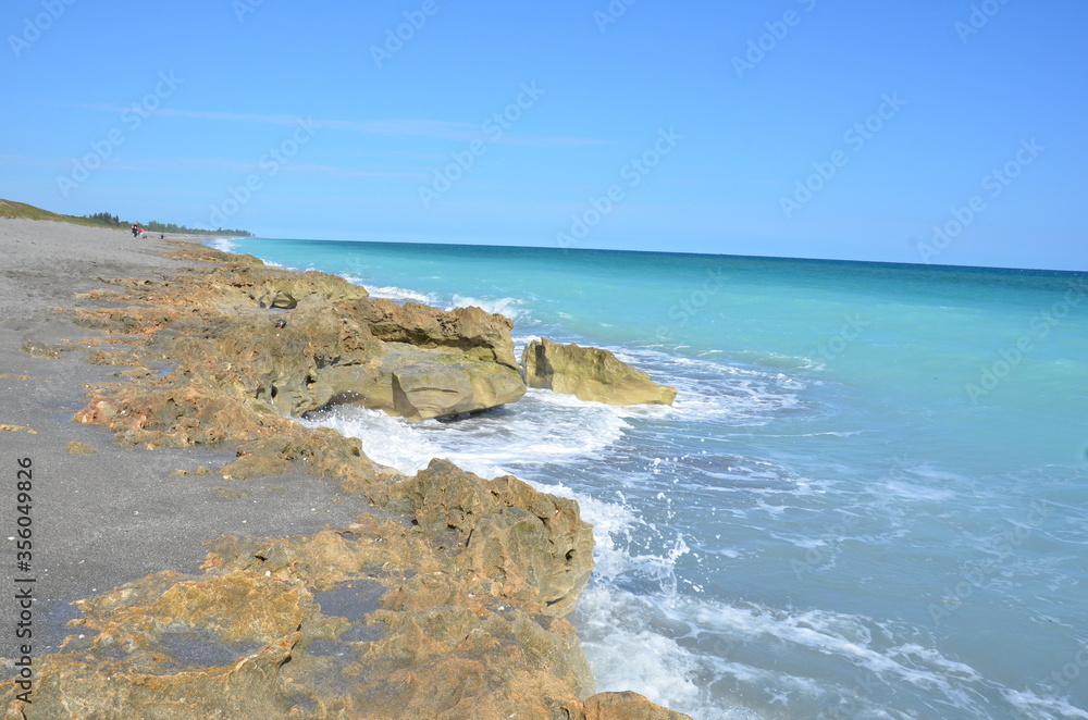rocks and water and waves at beach