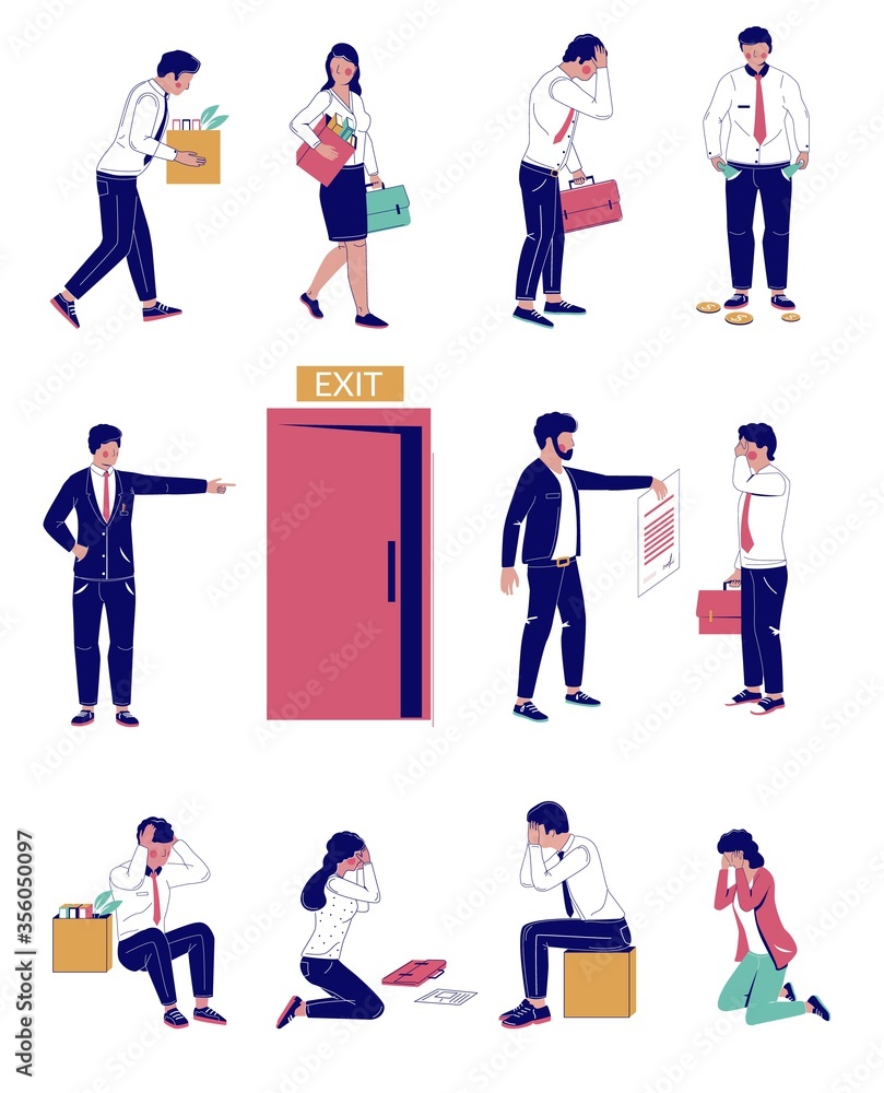 People getting fired from work, vector flat isolated illustration