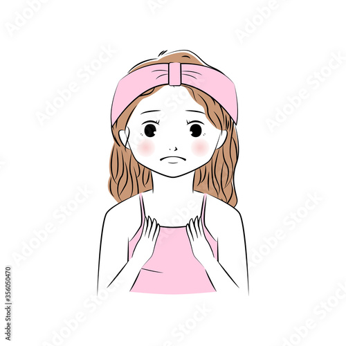 胸の大きさを気にする女性のイラスト　(上半身)