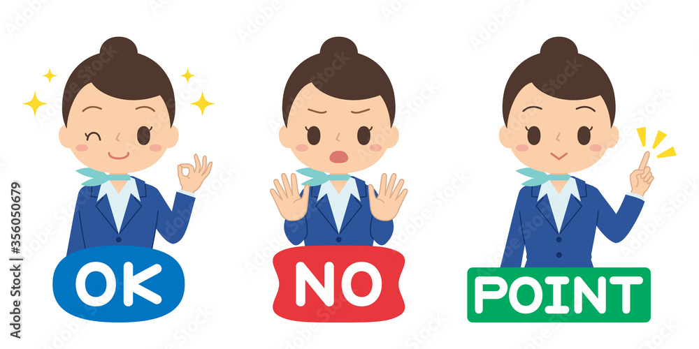 会社員女性のアイコンセット(OK, NO, POINT) 会社員女性のアイコンセット(OK, NO, POINT)