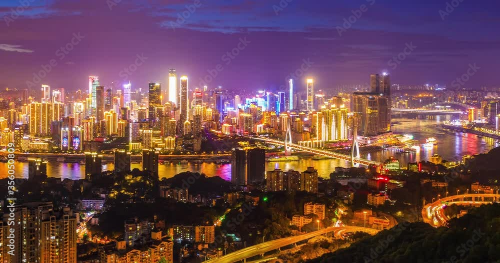 Chongqing skyline and city buildings at night,China.high angle view.