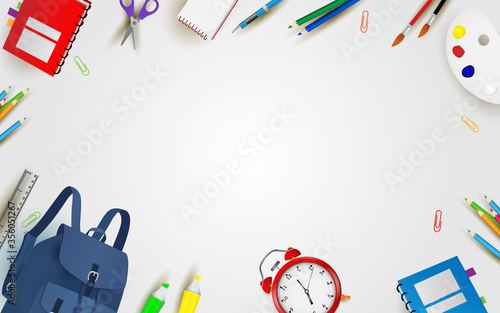 back to school with equipment. background, poster, template or promotion