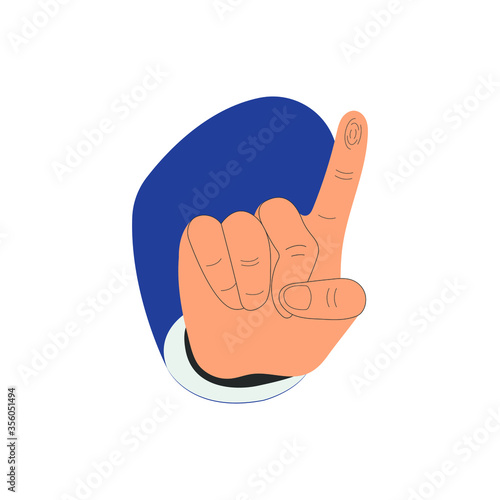 Hand with outstretched forefinger. Finger clicks on something. Vector illustration, flat cartoon, eps 10. Concept: click on the touch screen, button, start the process, activate, point to something.
