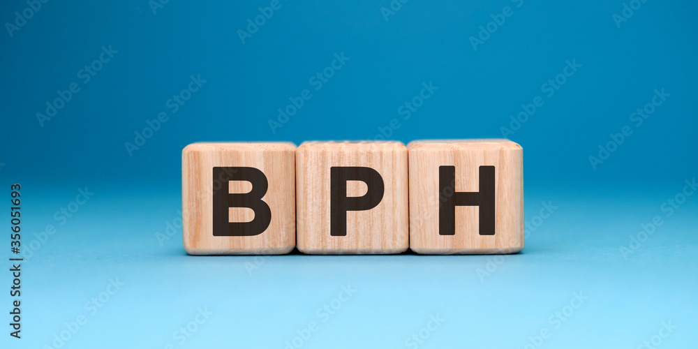BPH word cube on a blue background. Medical concept. BPH word cube on a blue background. Medical concept.
