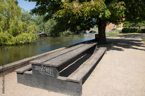 old big bench with view over the river