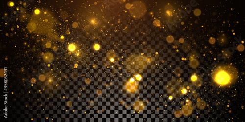 Golden particles isolated on transparent background	