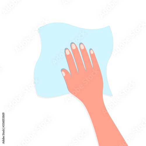 Wash the surface with a napkin in hand. Vector illustration, flat cartoon design, eps 10.