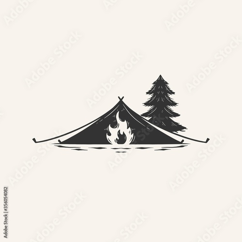 Camp fire tend vector illustration vintage logo
