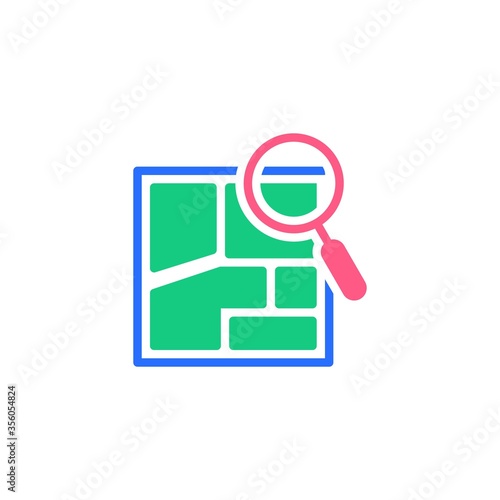 Free Download Location search flat icon, vector sign, magnifying glass with map colorful pictogram isolated on white. Symbol, logo illustration. Flat style design - GFXLoad