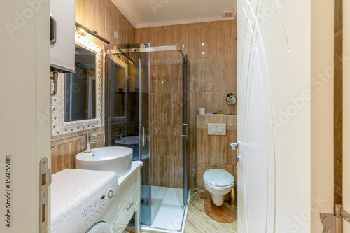 Interior of a bathroom in hotel apartment building