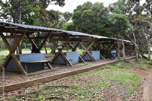 Empty market stalls in a row, effect of the lockdown in most of cities.