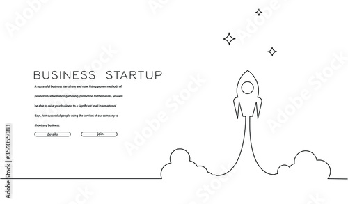 The rocket takes off in one line. Vector illustration isolated on a white background.