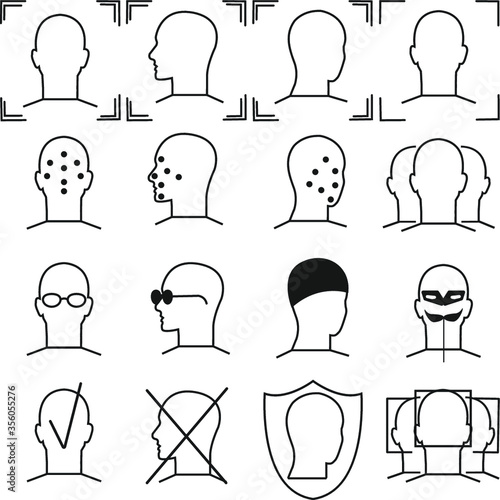 Face recognition, a program for determining the identity, identification by points on the face. Vector set, eps 10.