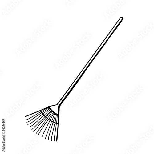 Garden forks. Garden fan pitchforks. Tools for earthworks and site cleaning. Hand drawn vector illustration in Doodle style.