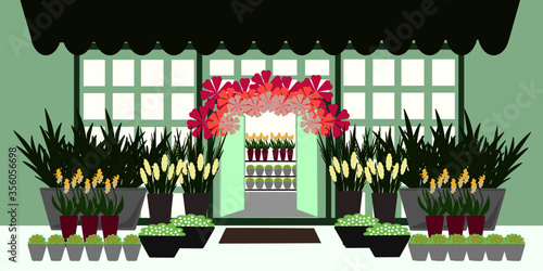 Flower shop front with flowers