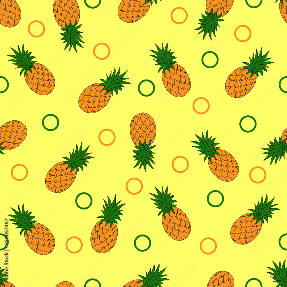Seamless pattern with pineapples on a yellow background. Vector illustration. Seamless pattern with pineapples on a yellow background. Vector illustration.