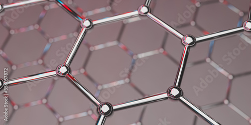 Graphene molecular nano technology structure on a red background - 3d rendering