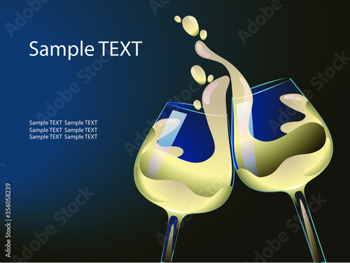 Two glasses of white wine on a dark background