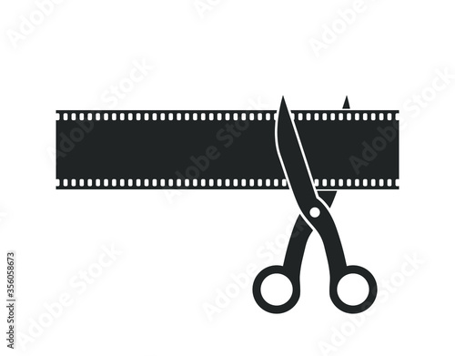 Film edit icon.   Film tape edit illustration.  Film montage icon. 