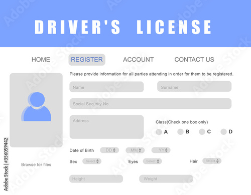 Website page with Driver's license application form