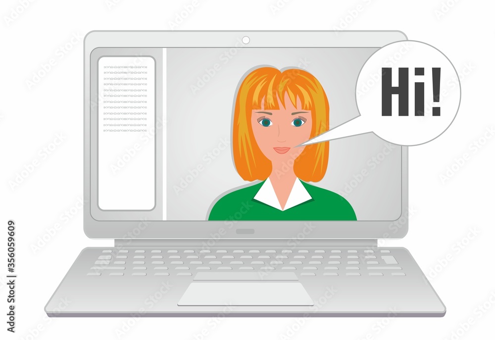 Redhead woman online. Concept with different looking people on screen (ages and orgins). Vector illustration Redhead woman online. Concept with different looking people on screen (ages and orgins). Vector illustration