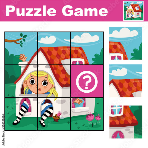 Puzzle education game for preschool children. Find the missing piece. Vector illustration.