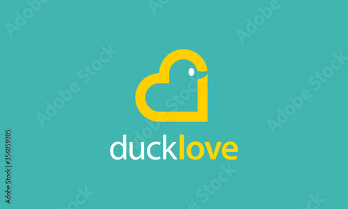 Yellow Orange Duck Love heart animal logo design template