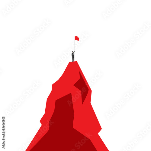 Business Konzept - Geschäftsmann steht auf Berg und hat das Ziel erreicht. Vektor. Abstrakt.	