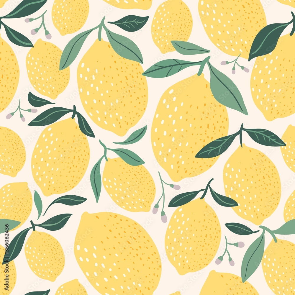 Decorative lemon seamless pattern  with hand drawn elements 