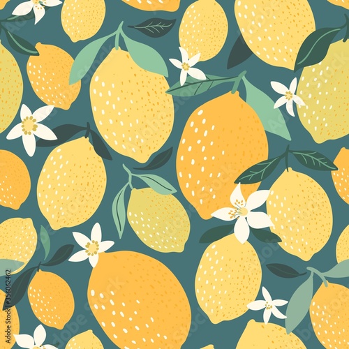 Decorative lemon pattern/background/wallpaper, hand drawn elements, modern design © lilett